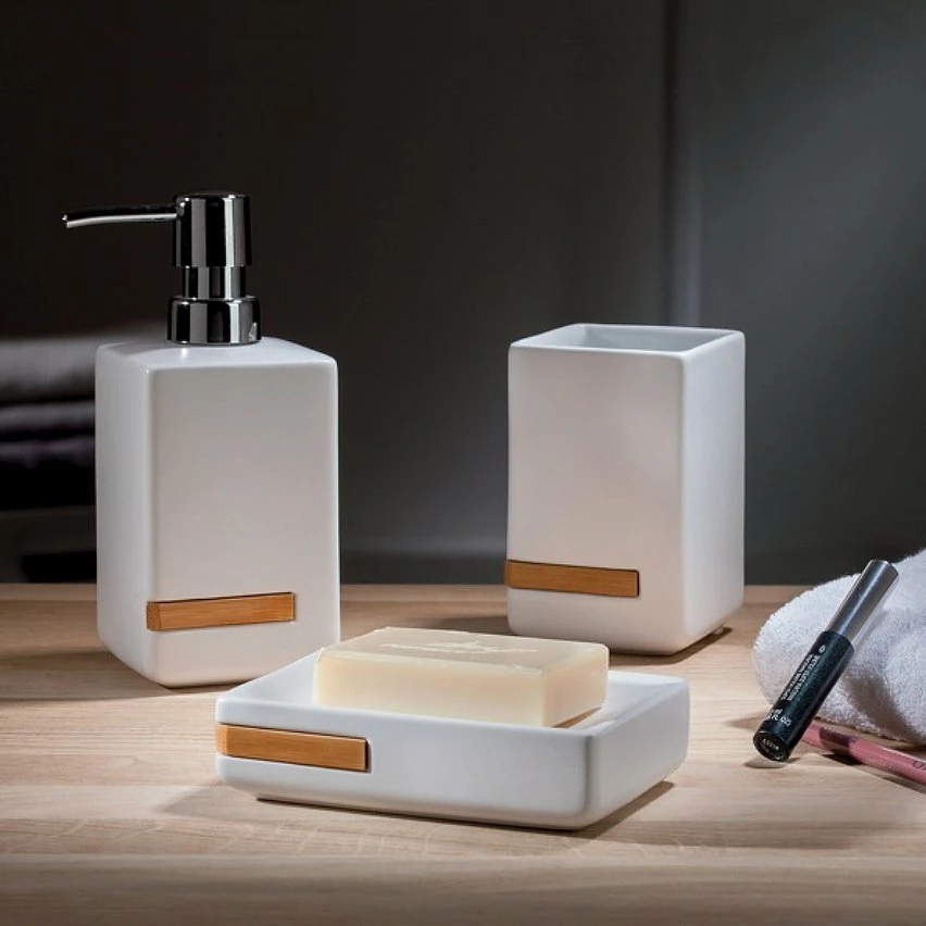 Acheter ✨ Spirella Distributeur de savon Céramique & Bambou OSLO Blanc 👍 – Image 2