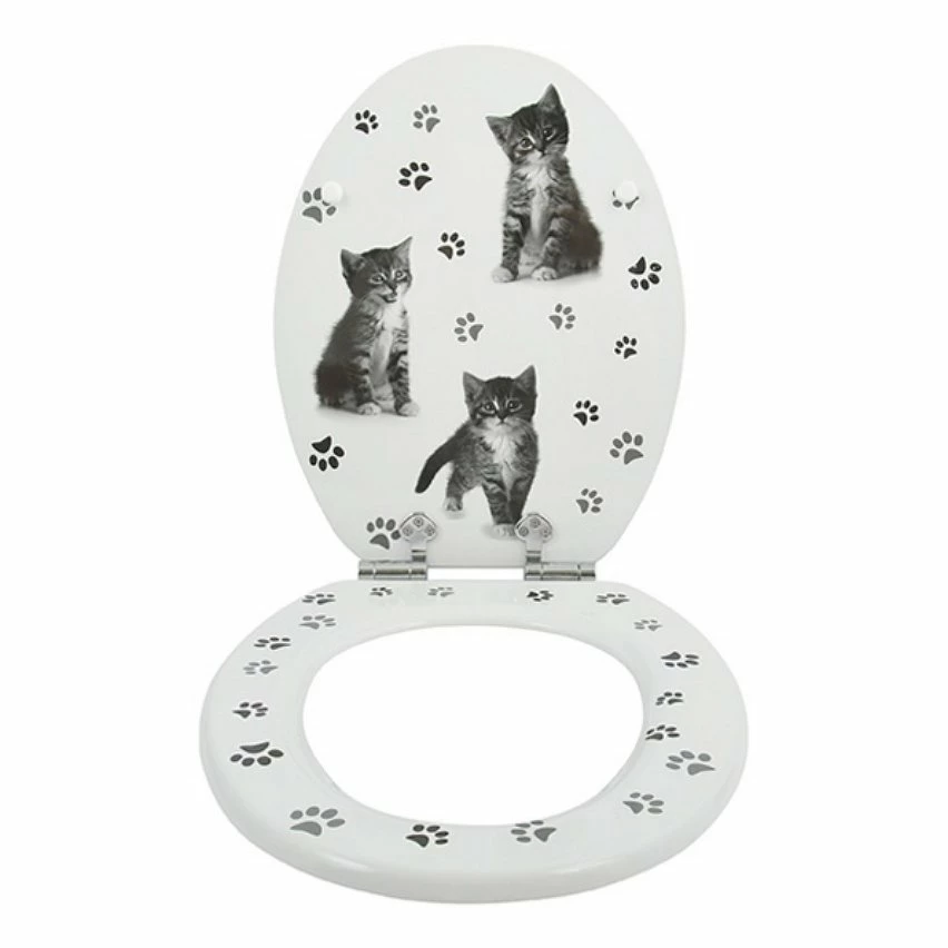 Budget ❤️ Spirella Abattant WC MDF KITTY Chat Noir & Blanc - Charnières Zinc 🛒 – Image 2