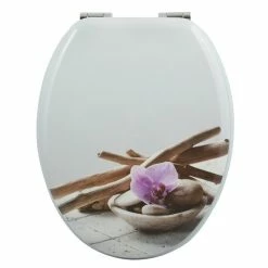 Nouveau ✔️ Spirella Abattant WC MDF Motif BALI - Charnières Zinc 😍