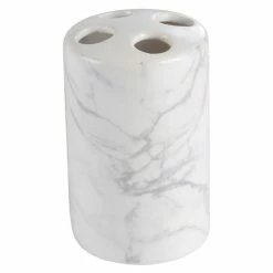 Remise 🛒 Paris prix Gobelet Brosse à Dent "Effet Marbre" 11cm Blanc 🔥