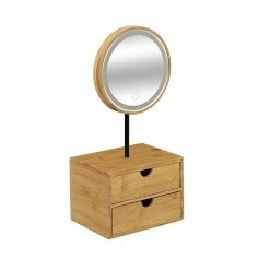 Le moins cher 😀 Five Simply smart Miroir LED pivotant 3 intensités lumineuses et Organiseur 2 Tiroirs en Bambou ⌛