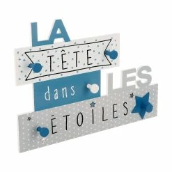 Le moins cher 🎁 Atmosphera Patère Enfant La Tête dans les étoiles 5 crochets en Bois L 48 x H 34 cm 😀