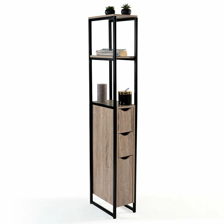 Le moins cher 🥰 IDMARKET Meuble WC 3 portes design industriel avec étagères ✨