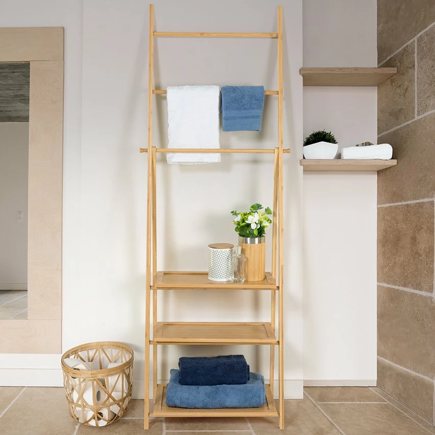 Tout neuf 😍 IDMARKET Porte-serviettes bambou LANA 3 étagères 😉 – Image 3