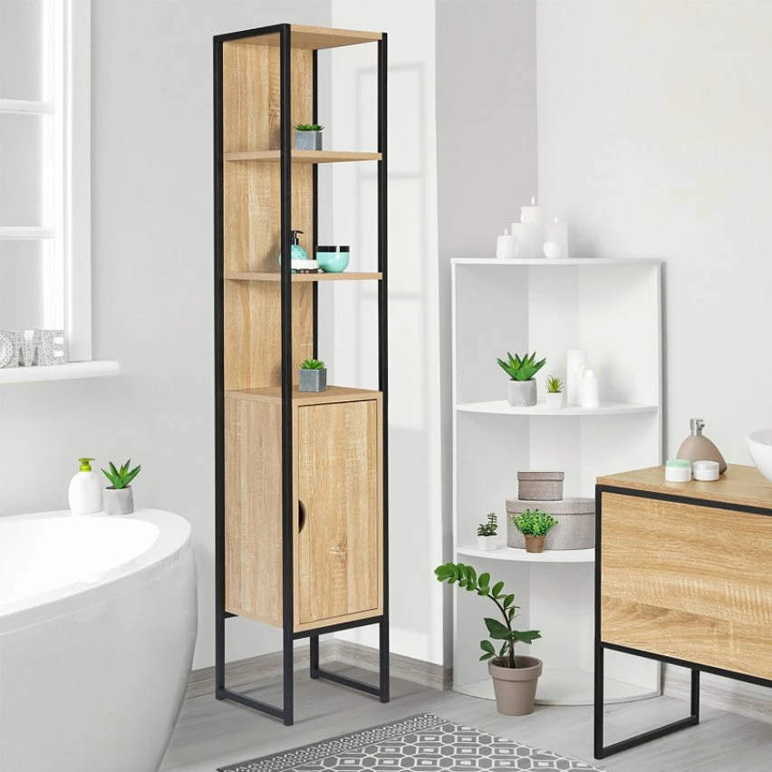 Le moins cher 🛒 IDMARKET Meuble colonne DETROIT 1 porte design industriel 😍 – Image 2
