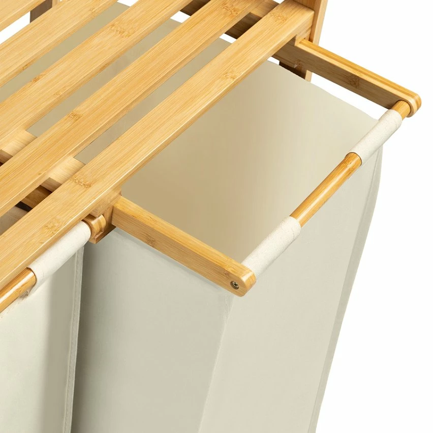 Bon marché ✨ IDMARKET Bac à linge double bambou ALI tissu écru 🥰 – Image 6