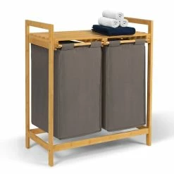 Meilleur prix 😀 IDMARKET Bac à linge double bambou ALI tissu gris anthracite ⭐