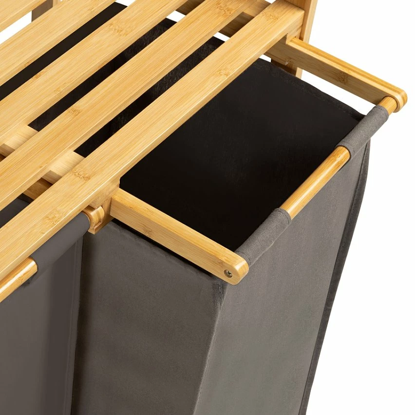 Meilleur prix đ IDMARKET Bac Ă linge double bambou ALI tissu gris anthracite â â Image 6
