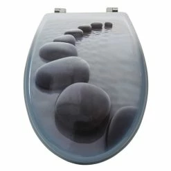 Coupon ✨ MSV Abattant WC MDF CHEMIN DE GALETS Gris - Charnières Inox 🤩