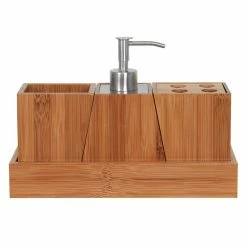 Le moins cher 🎉 MSV Ensemble de 3 accessoires de salle de bain KEA Inox & Bambou 🌟