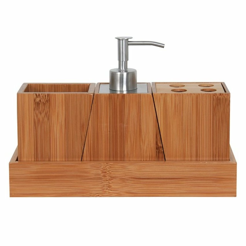 Le moins cher 🎉 MSV Ensemble de 3 accessoires de salle de bain KEA Inox & Bambou 🌟