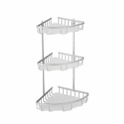 Nouveau 😍 MSV Etagère d'angle de douche 3 niveaux à fixer TERESINA Alu Satiné ✔️