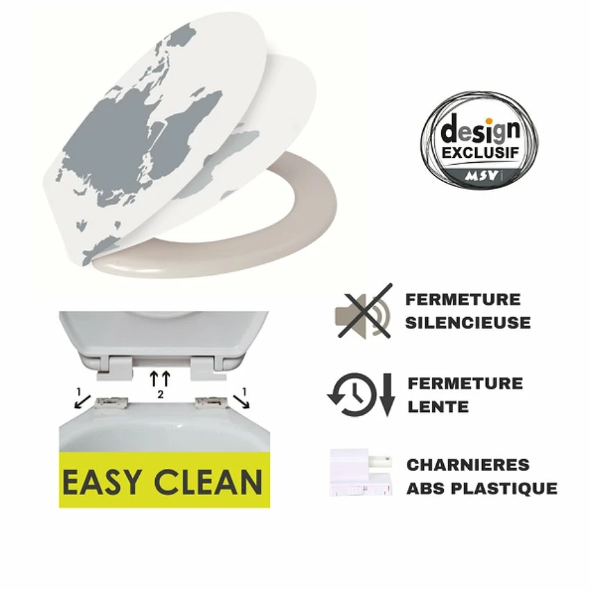 Meilleure affaire ❤️ MSV Abattant WC Thermo Dur WORLD Gris & Blanc - Charnières PS ✔️ – Image 2