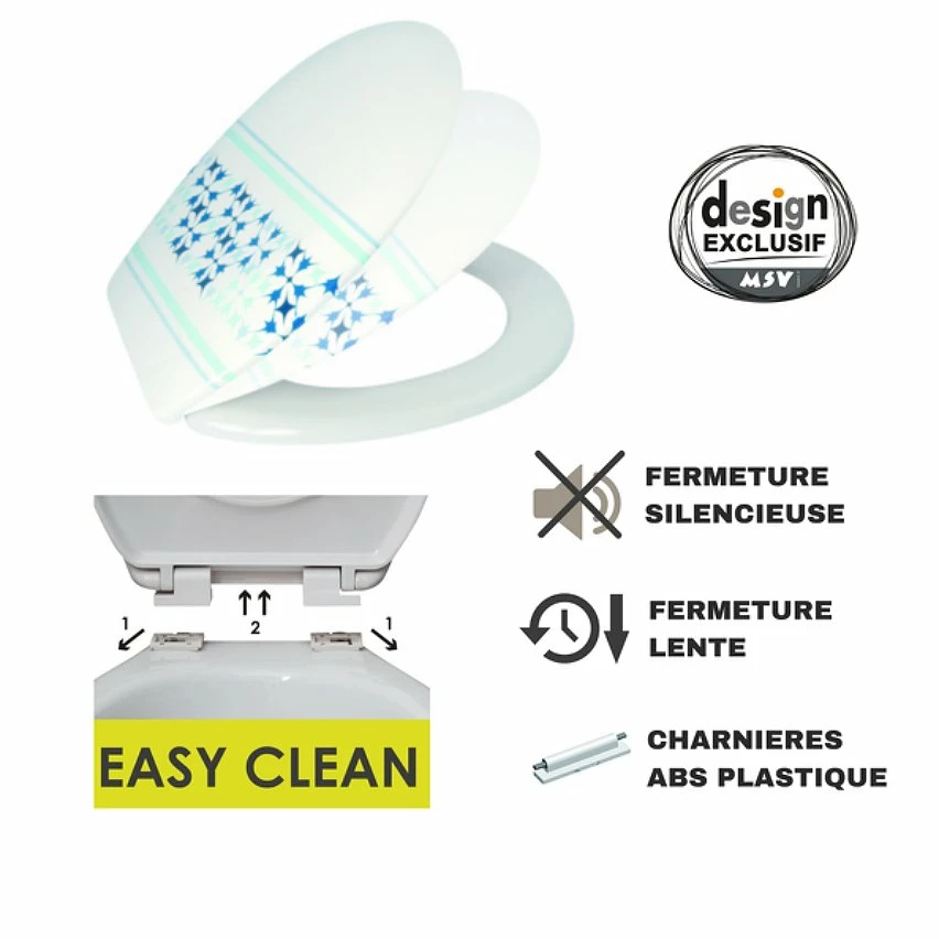 Budget 🤩 MSV Abattant WC Thermo Dur MALTA Bleu & Blanc - Charnières PS 🤩 – Image 2