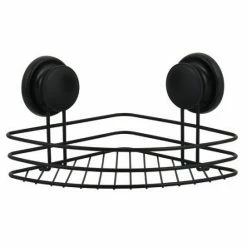 De gros 👍 MSV Etagère panier d'angle de douche à ventouses Acier Noir Mat 😍