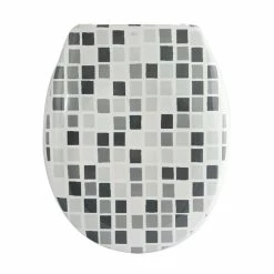 Grosses soldes 🥰 MSV Abattant Wc Thermo Dur Effet Mosaîque Gris & Blanc - Charnières PS ⭐