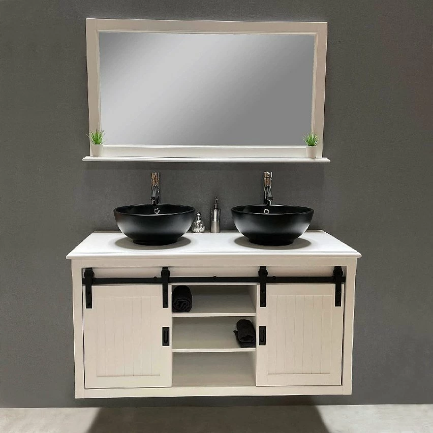 Grosses soldes 🧨 ByCA Ensemble meuble 123 cm blanc en bois et son miroir tablette - Authentica 🤩