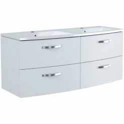 Budget 🌟 Sans marque Ensemble Meuble de salle de bain 4 tiroirs + Vasque - Blanc - L 120 x P 46 x H 14 cm - BENT ⌛
