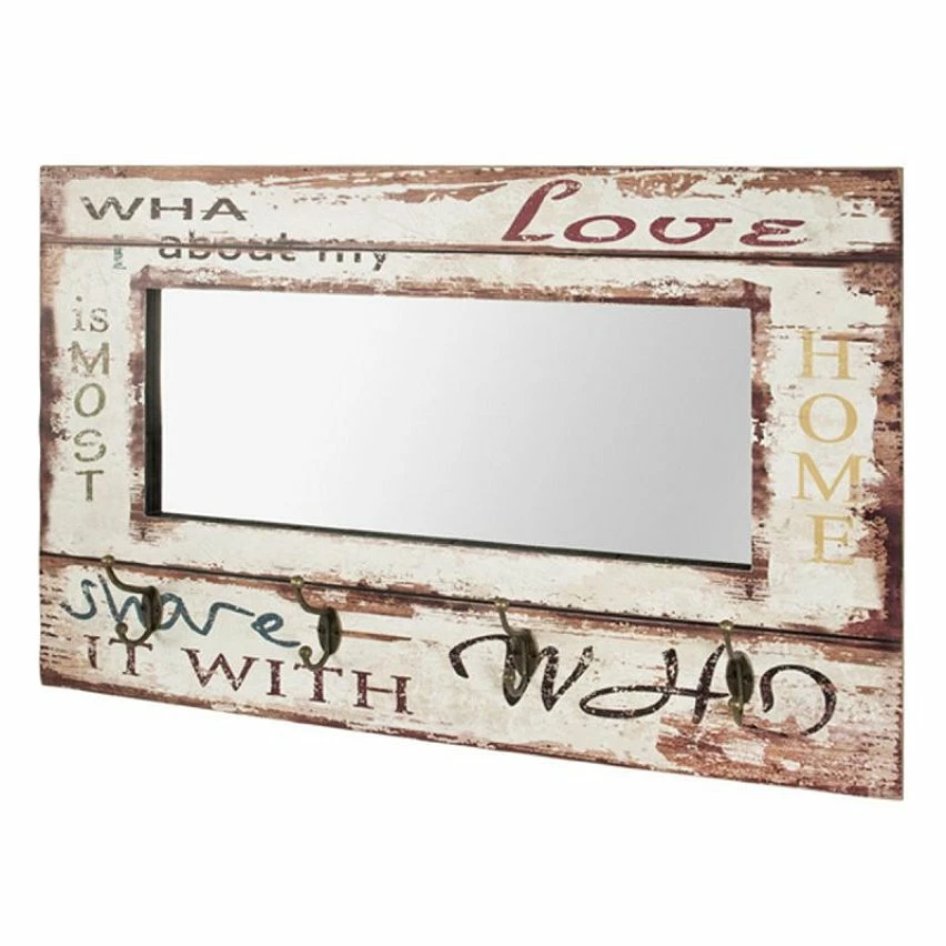 Meilleure affaire 🧨 Paris prix Patère Murale 4 Crochets & Miroir "Love" 80cm Blanc 🥰