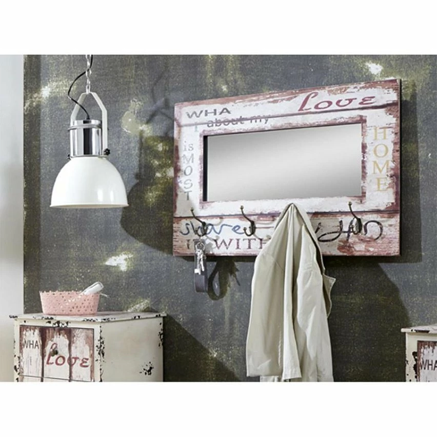 Meilleure affaire 🧨 Paris prix Patère Murale 4 Crochets & Miroir "Love" 80cm Blanc 🥰 – Image 2