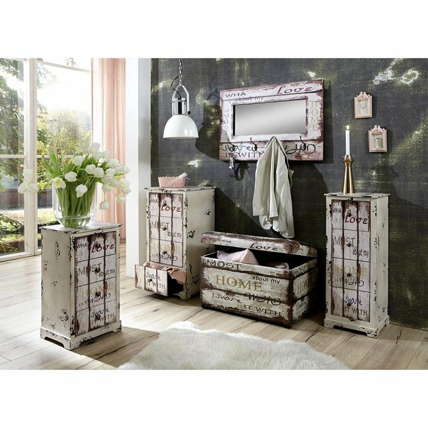 Meilleure affaire 🧨 Paris prix Patère Murale 4 Crochets & Miroir "Love" 80cm Blanc 🥰 – Image 3