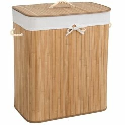 Le moins cher 🛒 Tectake Panier à linge bambou rectangulaire - 100 L 👍