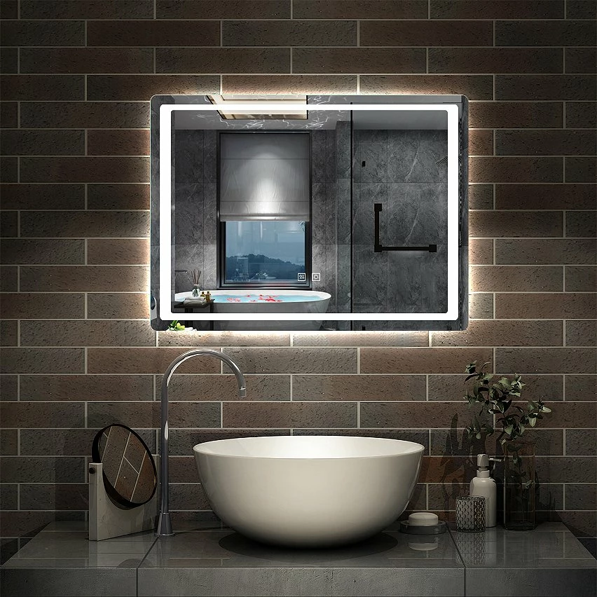 Meilleur prix 🛒 AICA Sanitaire Miroir rectangulaire de salle de bains de miroir de LED de contact anti-buée, 90*4*65cm 😍 – Image 2