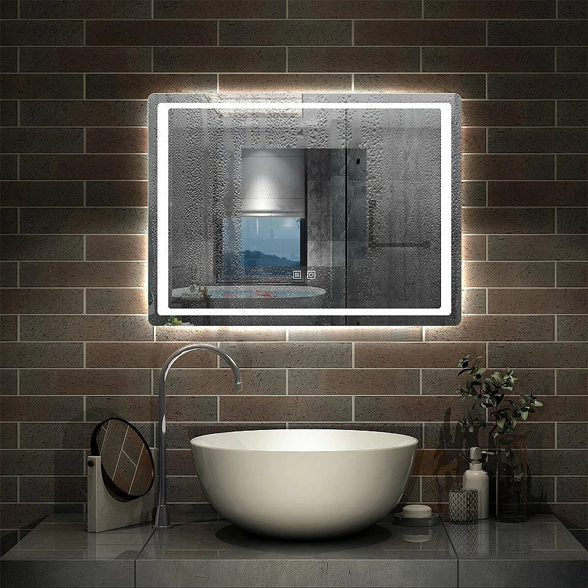 Meilleur prix 🛒 AICA Sanitaire Miroir rectangulaire de salle de bains de miroir de LED de contact anti-buée, 90*4*65cm 😍 – Image 3