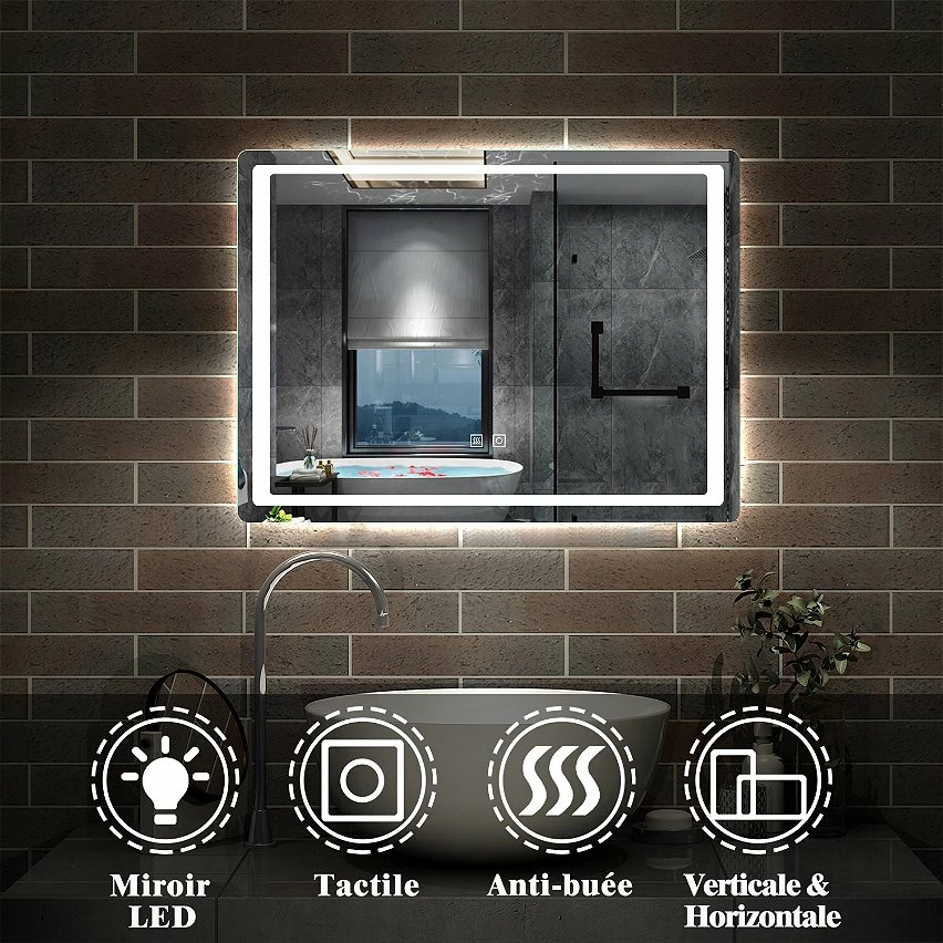 Meilleure vente đ AICA Sanitaire Miroir rectangulaire de salle de bains de miroir de LED de contact anti-buĂ©e, 120*4*70cm â â Image 4