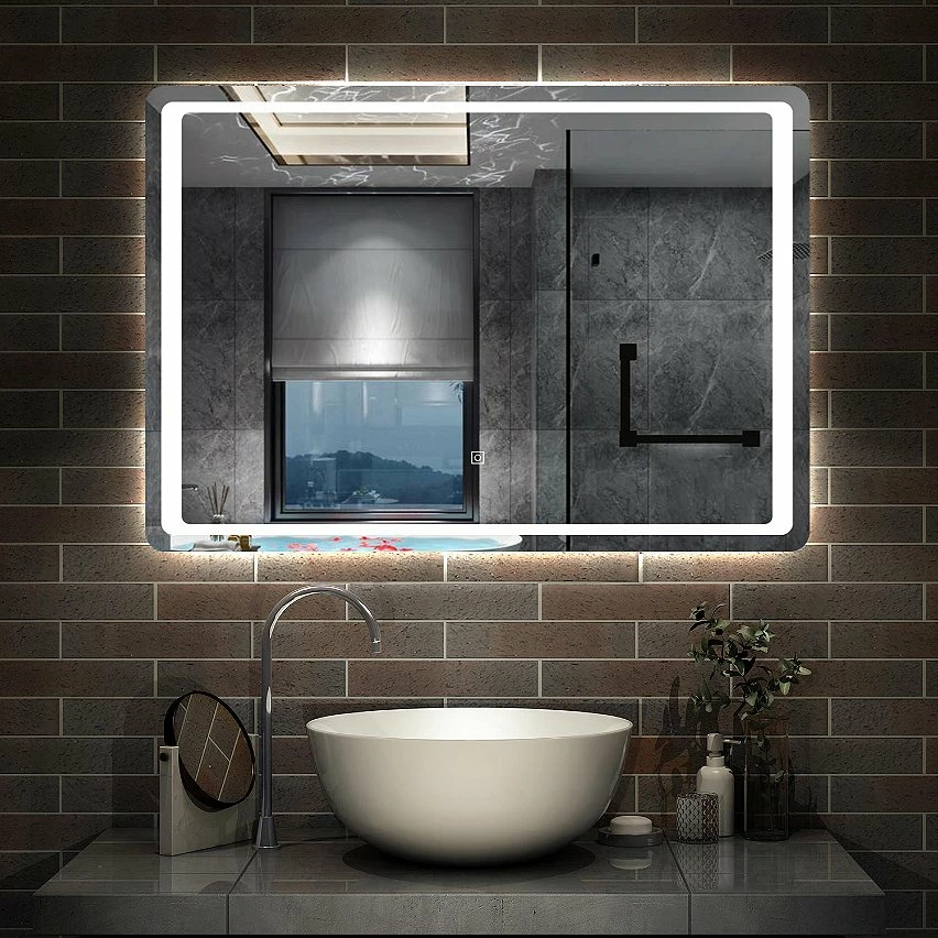 Meilleure affaire ❤️ AICA Sanitaire Miroir de salle de bain anti-buée avec interrupteur tactile, commande unique, lumière blanche 6000K, 90*4*65cm ✨ – Image 2