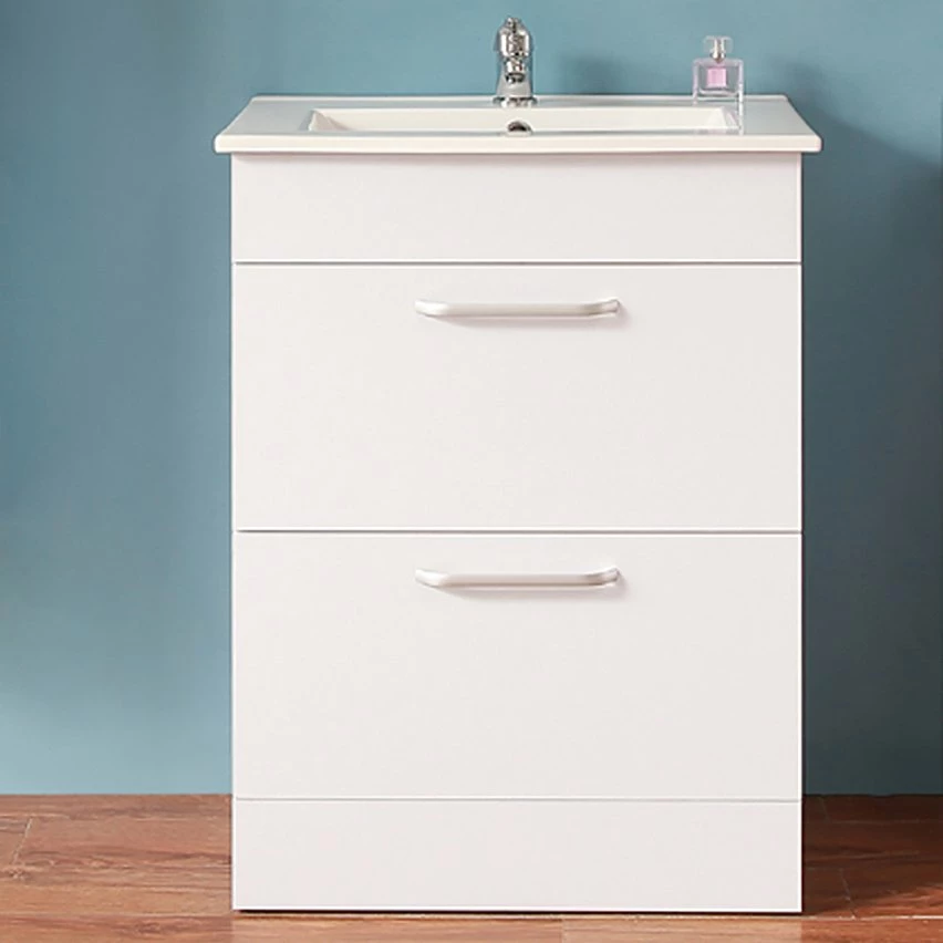 Meilleur prix 🎁 AICA Sanitaire meuble sous vasque couleur blanc avec deux tiroirs , lavabo leger en céramique 🤩 – Image 4