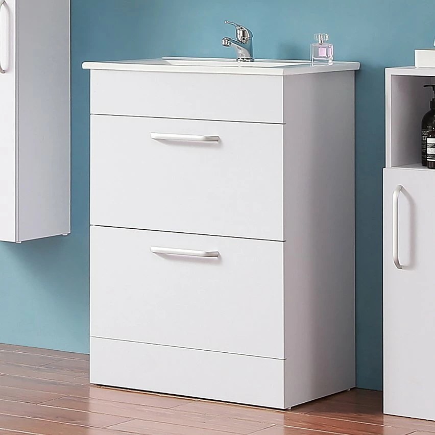 Meilleur prix 🎁 AICA Sanitaire meuble sous vasque couleur blanc avec deux tiroirs , lavabo leger en céramique 🤩 – Image 6