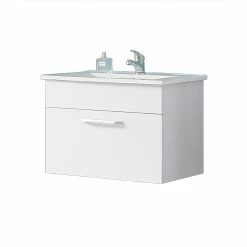 Remise 💯 AICA Sanitaire meuble de salle de bain suspendu blanc avec un tiroir, lavabo leger en céramique 🌟