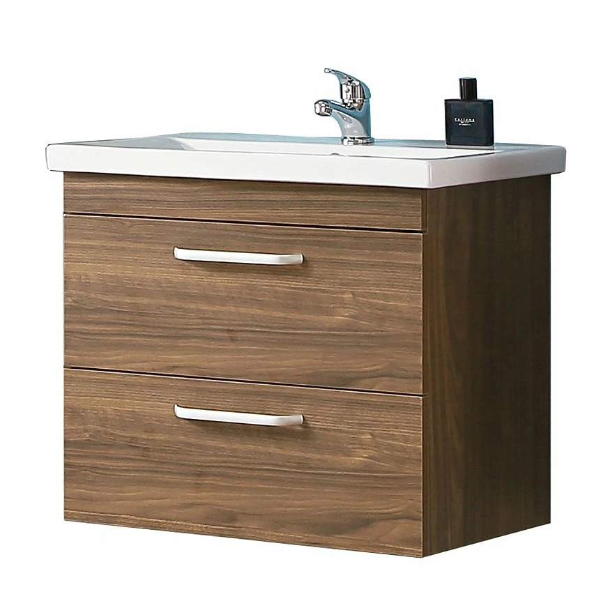 Acheter ⌛ AICA Sanitaire meuble suspendu noyer avec deux tiroirs, 58 x 38 x 50 cm, lavabo en céramique 🛒 – Image 2