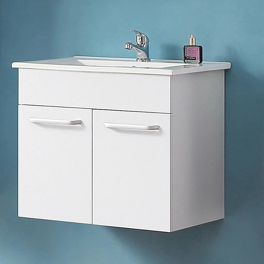 Remise ✨ AICA Sanitaire meuble sous vasque avec deux portes couleur blanc, lavabo leger en céramique 🎁 – Image 3