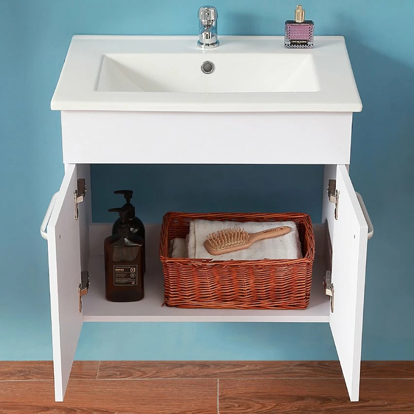 Remise ✨ AICA Sanitaire meuble sous vasque avec deux portes couleur blanc, lavabo leger en céramique 🎁 – Image 7