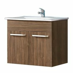 Vente flash 🤩 AICA Sanitaire meuble sous vasque avec deux portes couleur noyer, lavabo leger en céramique ✔️