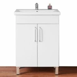 Meilleure vente 🛒 AICA Sanitaire meuble avec 2 portes couleur blanc, meuble avec pied, lavabo en céramique 🔥