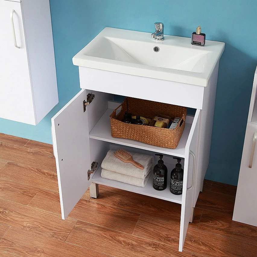 Meilleure vente đ AICA Sanitaire meuble avec 2 portes couleur blanc, meuble avec pied, lavabo en cĂ©ramique đ„ â Image 3