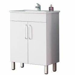 Promo 🧨 AICA Sanitaire meuble avec 2 portes couleur blanc, lavabo leger en céramique 🔥