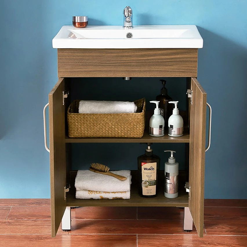 Tout neuf 🔥 AICA Sanitaire meuble avec 2 portes couleur noyer, meuble avec pied, lavabo en céramique 👏 – Image 3