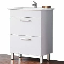 Meilleur prix 🤩 AICA Sanitaire meuble sous vasque deux tiroirs blanc avec pied, lavabo leger en céramique 🤩