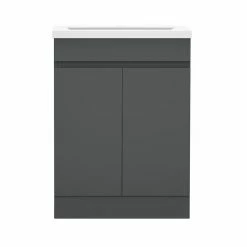 Vente flash 👍 AICA Sanitaire meuble deux portes sousvasque anthracite,lavabo en résine à base de poudre de pierre 🔔