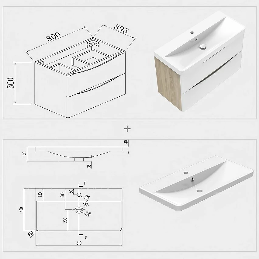 Tout neuf 👍 AICA Sanitaire meuble style scandinave avec deux tiroirs, 80 x 39,5 x 50 cm 🥰 – Image 5