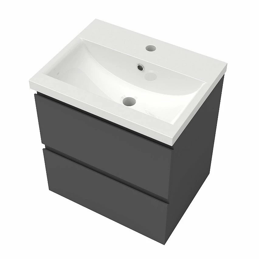 Offres 🔔 AICA Sanitaire meuble de rangement couleur anthracite avec 2 tiroirs et un vasque en céramique 🎉 – Image 3