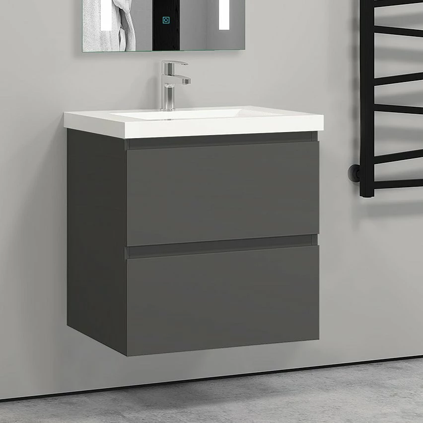 Offres 🔔 AICA Sanitaire meuble de rangement couleur anthracite avec 2 tiroirs et un vasque en céramique 🎉 – Image 5