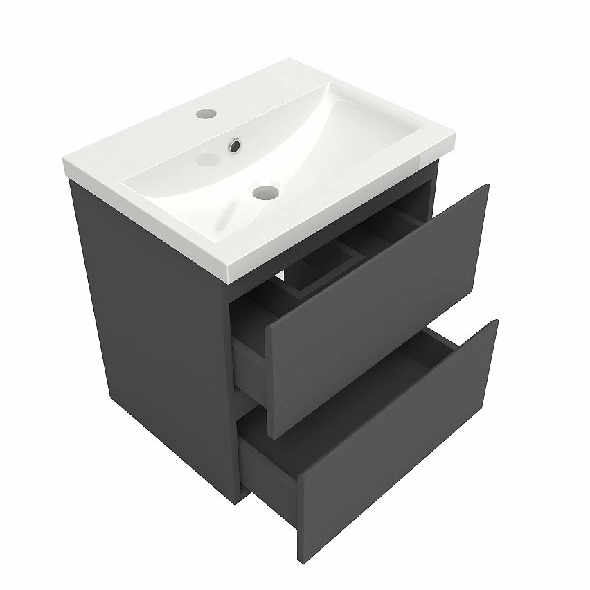 Offres 🔔 AICA Sanitaire meuble de rangement couleur anthracite avec 2 tiroirs et un vasque en céramique 🎉 – Image 6