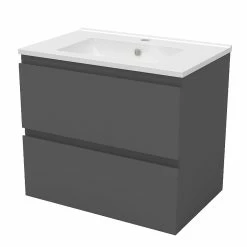 Promo ✨ AICA Sanitaire meuble de salle de bain anthracite suspendu, meuble 2 tiroirs + Vasque en céramique 🛒