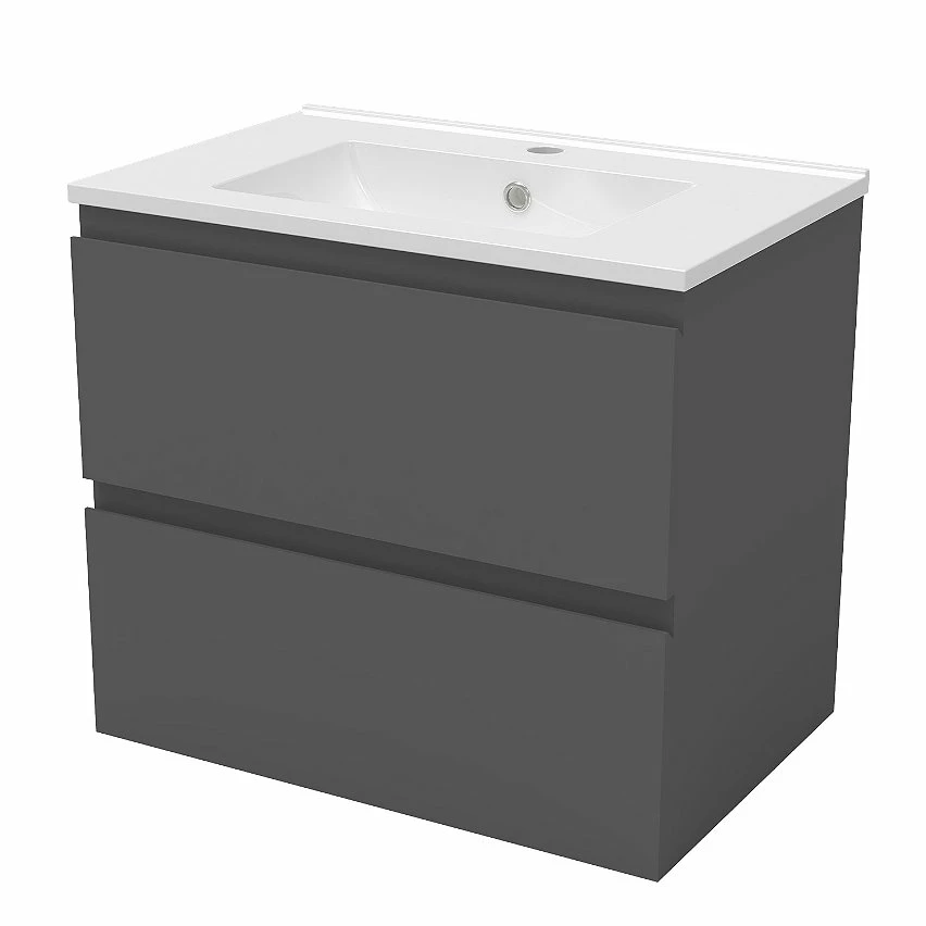 Promo ✨ AICA Sanitaire meuble de salle de bain anthracite suspendu, meuble 2 tiroirs + Vasque en céramique 🛒