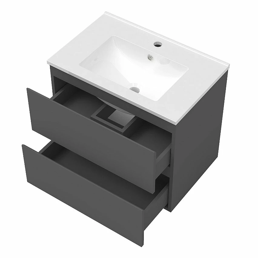 Promo ✨ AICA Sanitaire meuble de salle de bain anthracite suspendu, meuble 2 tiroirs + Vasque en céramique 🛒 – Image 3